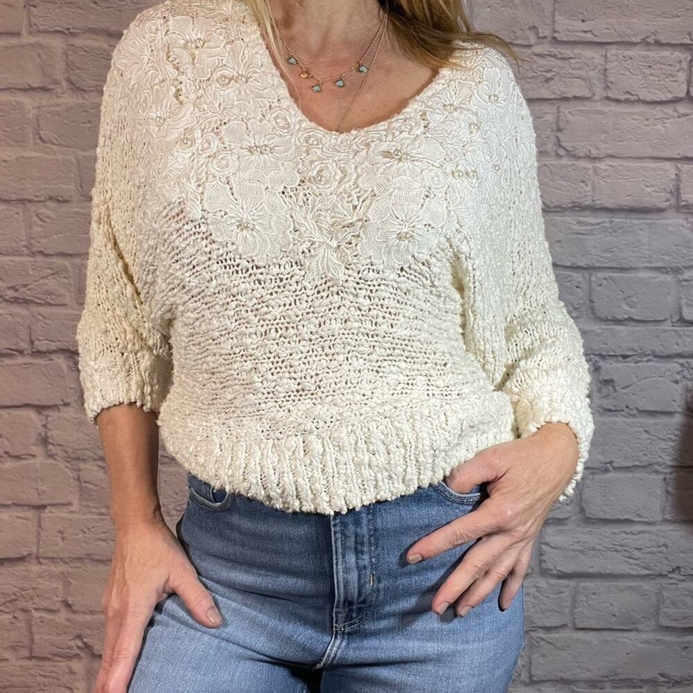 Vintage 80's Bonnie and Bill New York pearl beaded & floral applique sweater